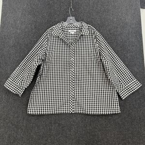 Foxcroft Shirt Women's 22W Black Check Heritage Non Iron 3/4 Sleeve Button Front